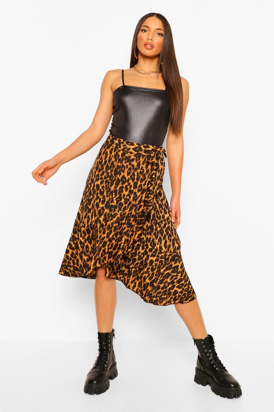 Falda midi cruzada con estampado de leopardo Alta image number 1