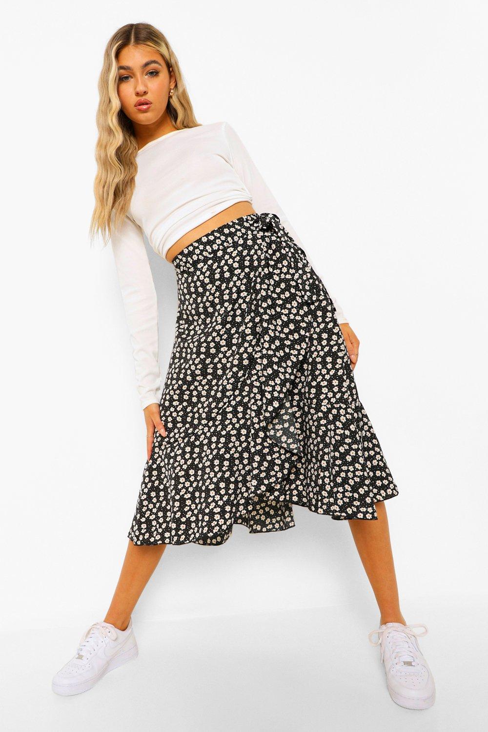 polka dot wrap midi skirt