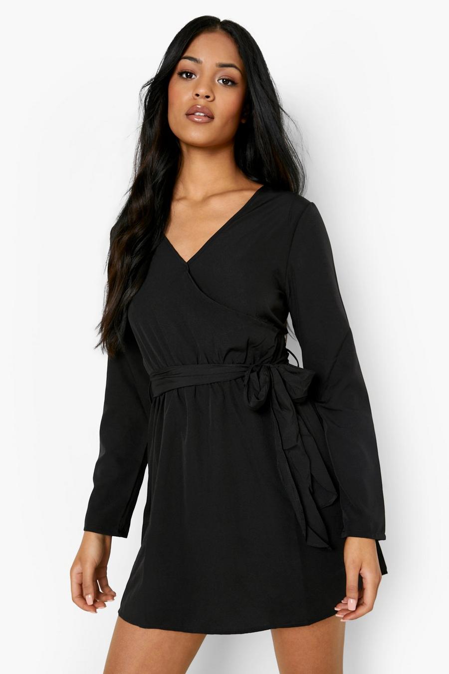 Black Tall Double Wrap Skater Dress image number 1