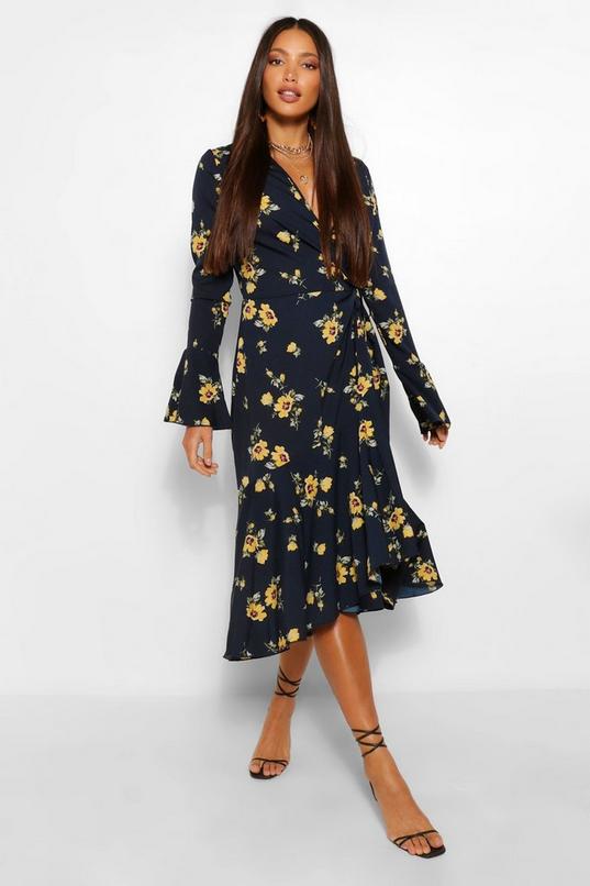 Women's Tall Floral Print Wrap Midi Dress | Boohoo UK