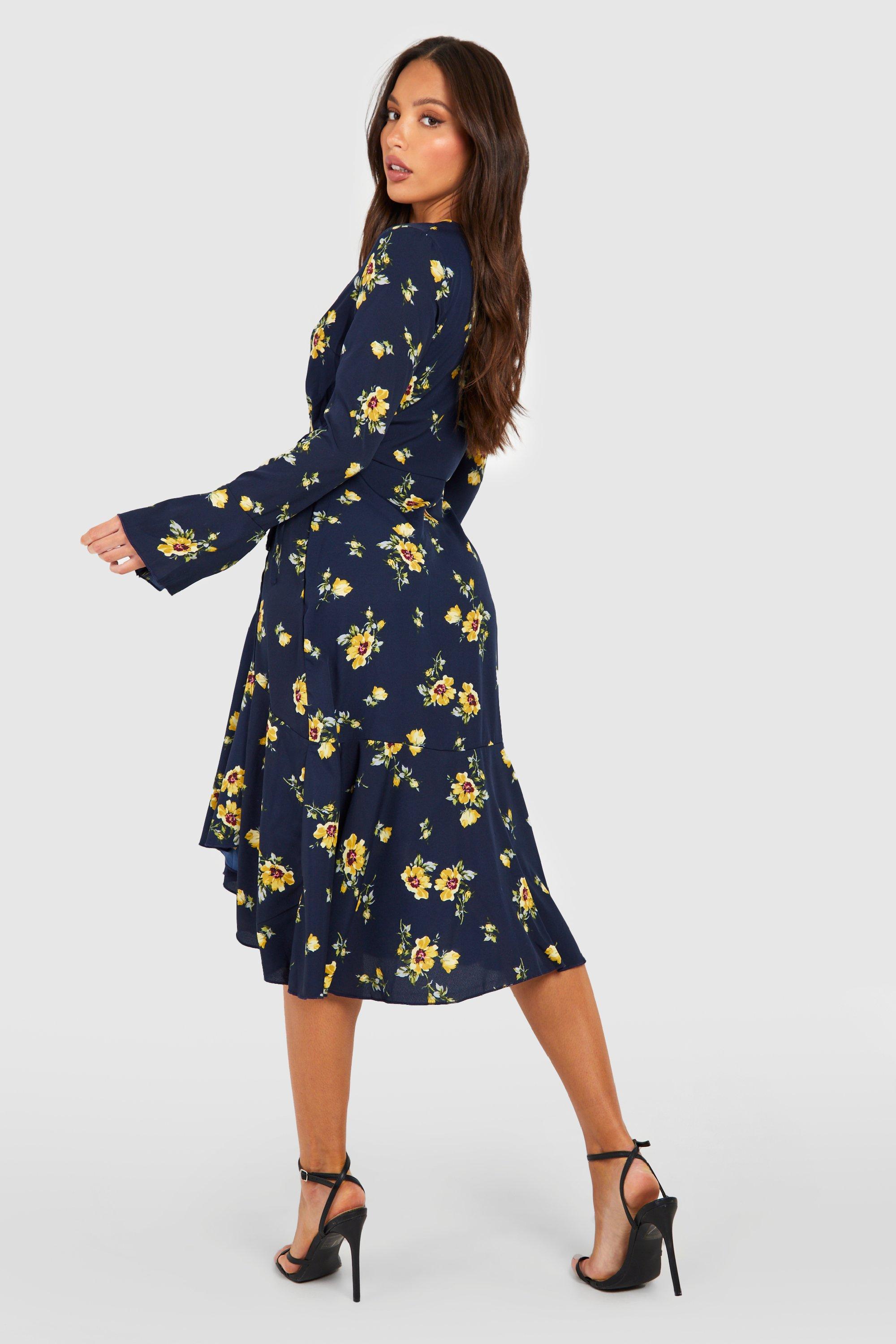 Floral midi hot sale dress boohoo