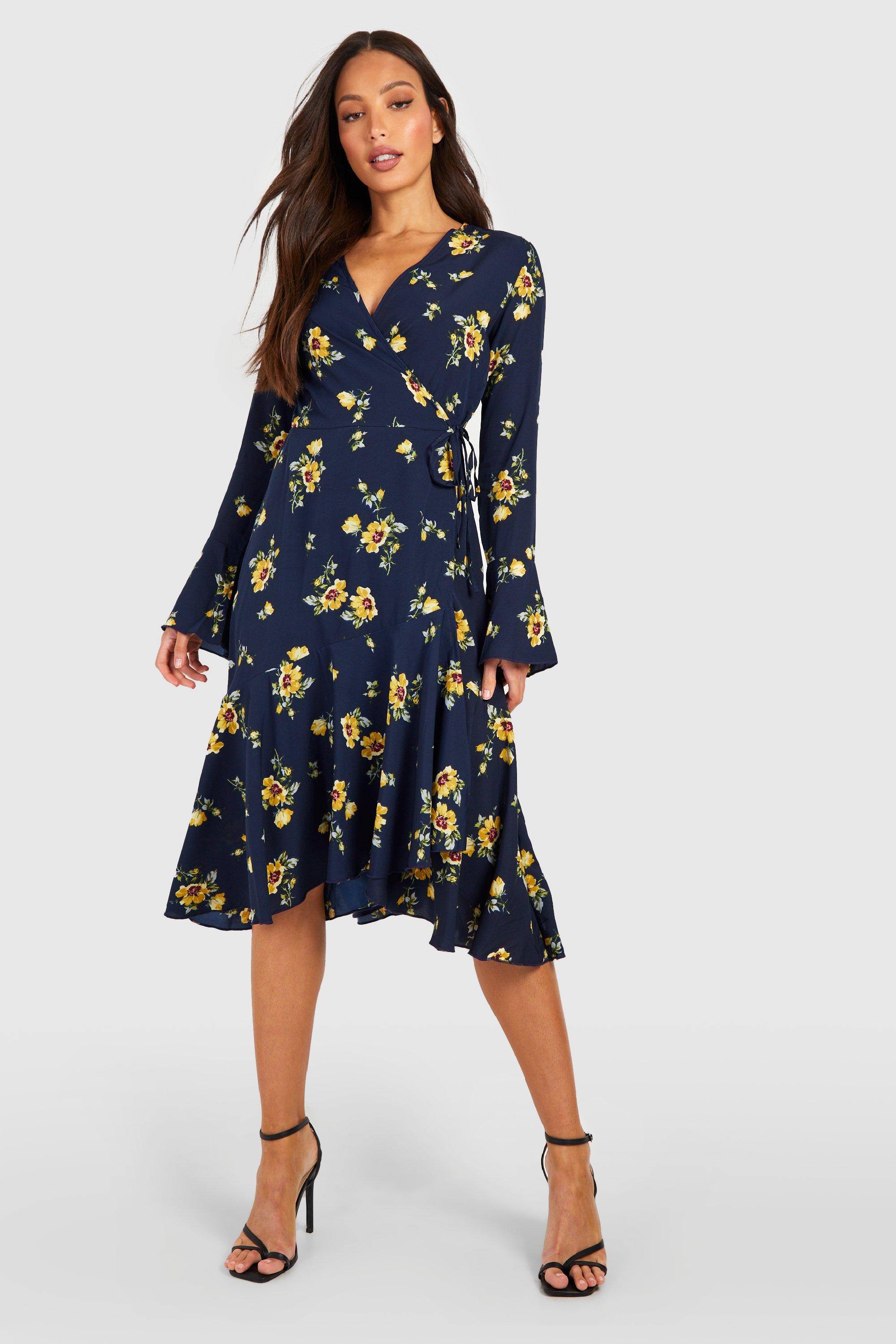 Navy floral midi dress hotsell