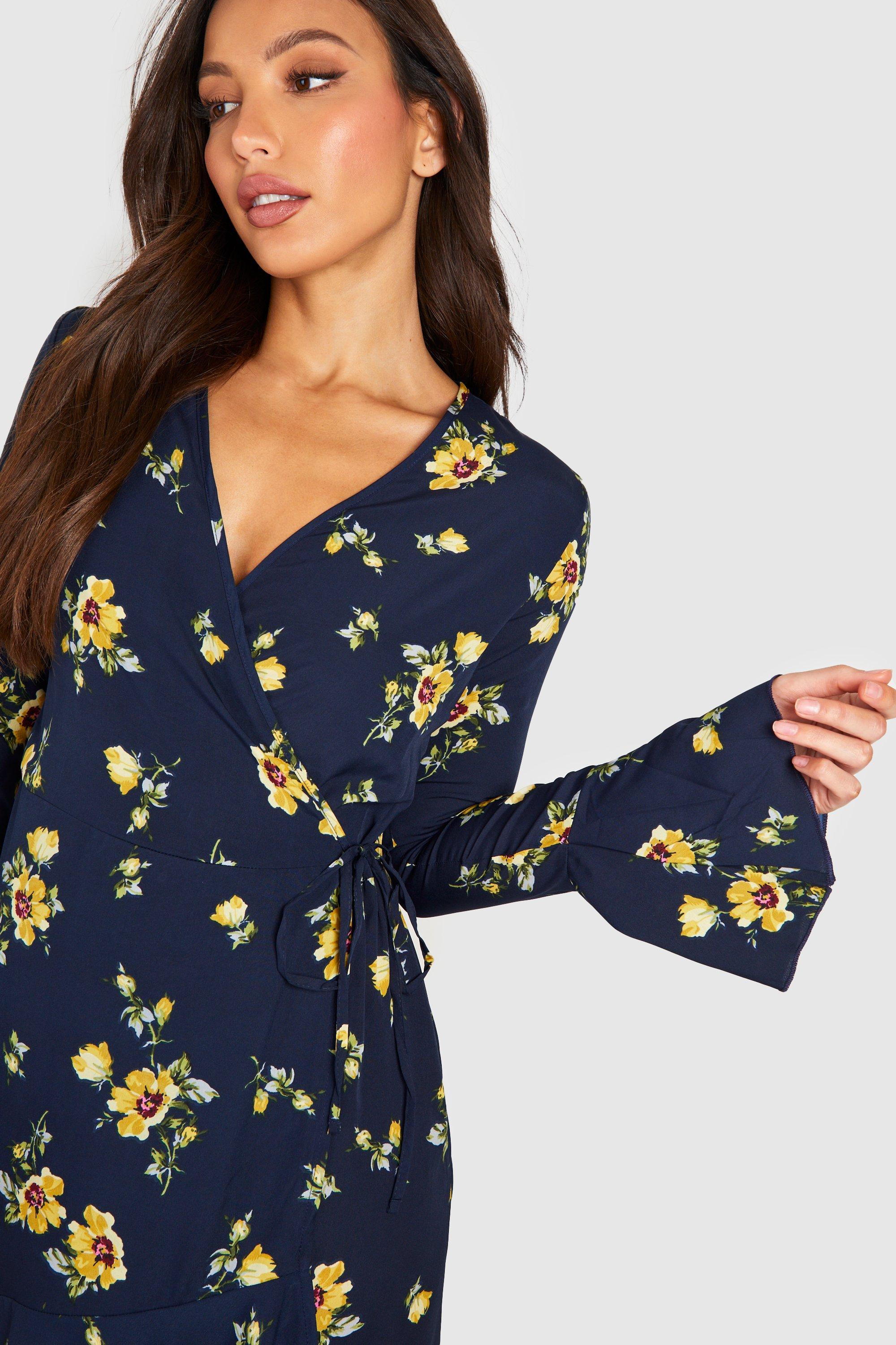 boohoo cap sleeve wrap midi dress