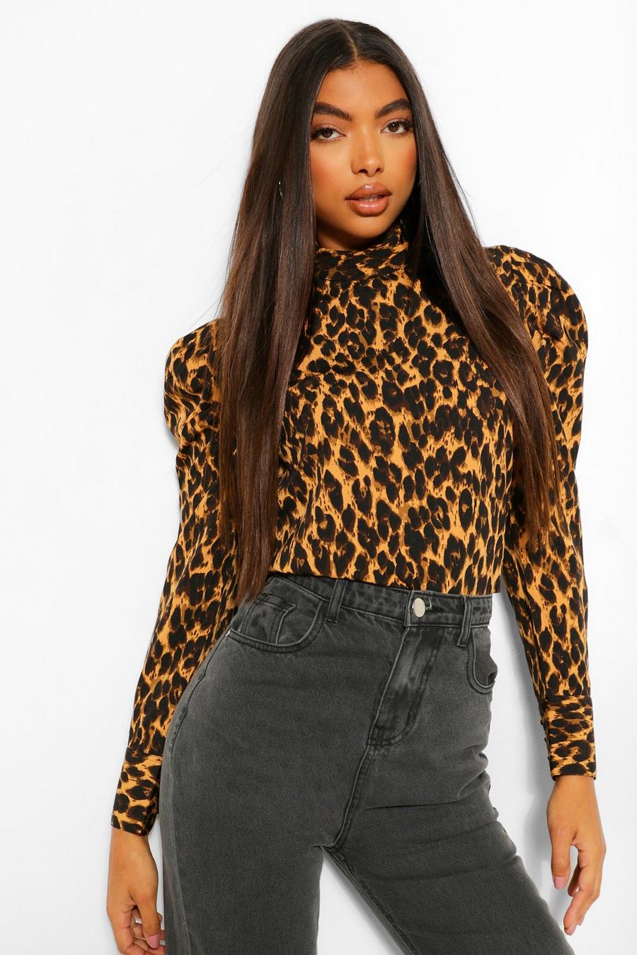 Tall Leopard Print Puff Sleeve Blouse image number 1