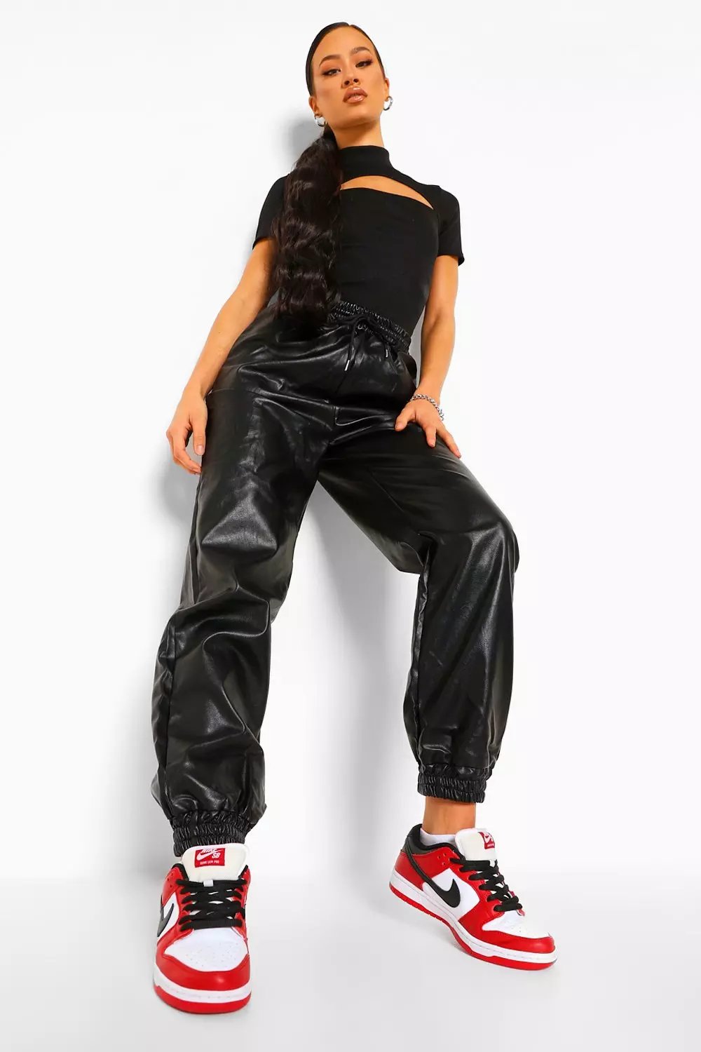 Tall leather look online joggers