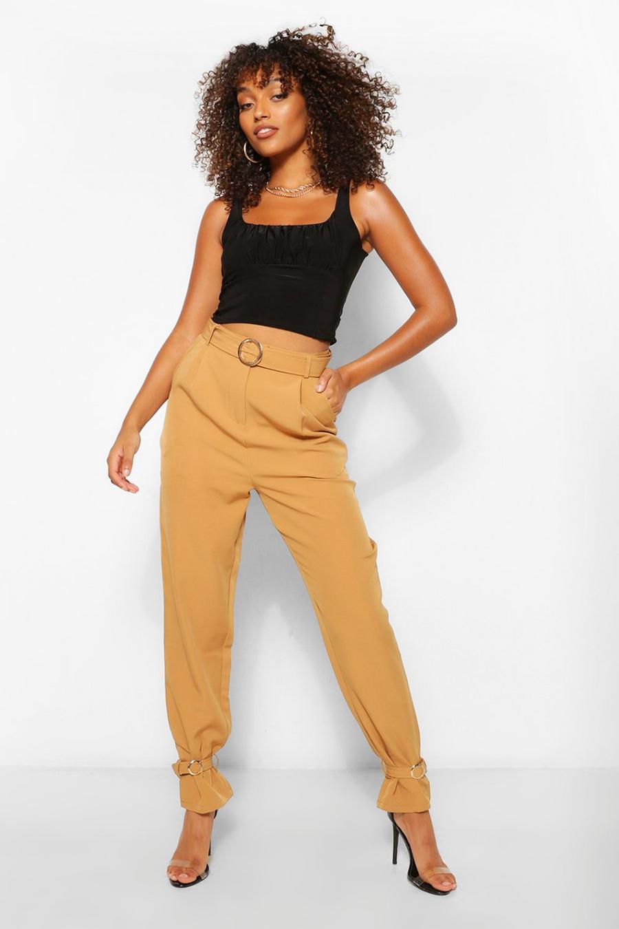 Camel Tall Belted Ankle Tie Slim Fit Trousers image number 1