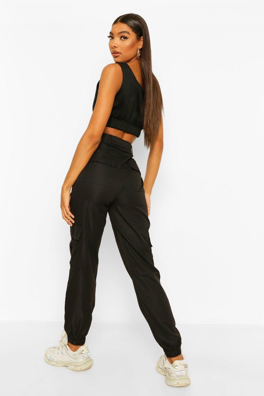 High Waisted Woven Cargo Jogger