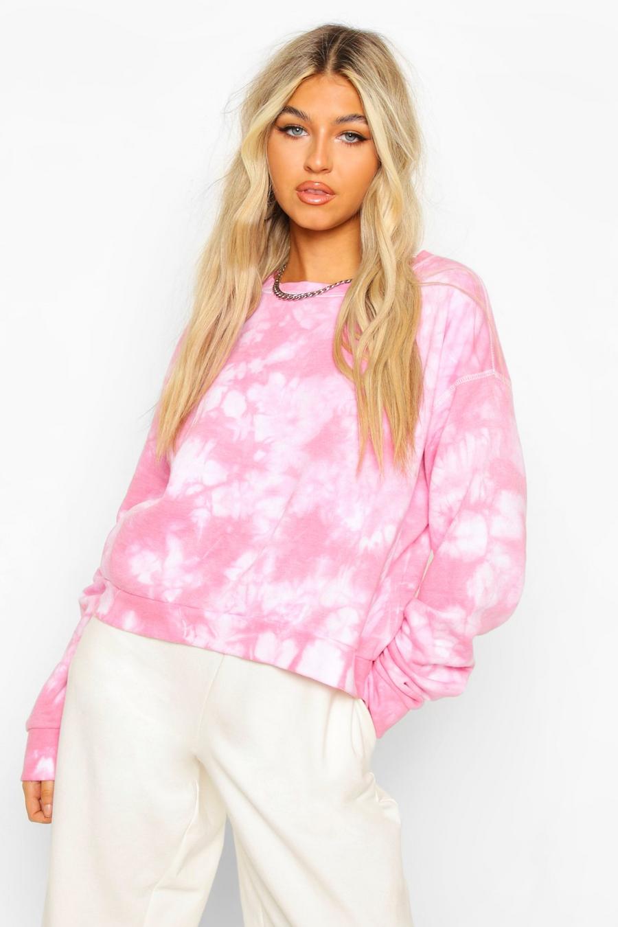 Pink Tall Tie Dye Oversized Sweat Top image number 1