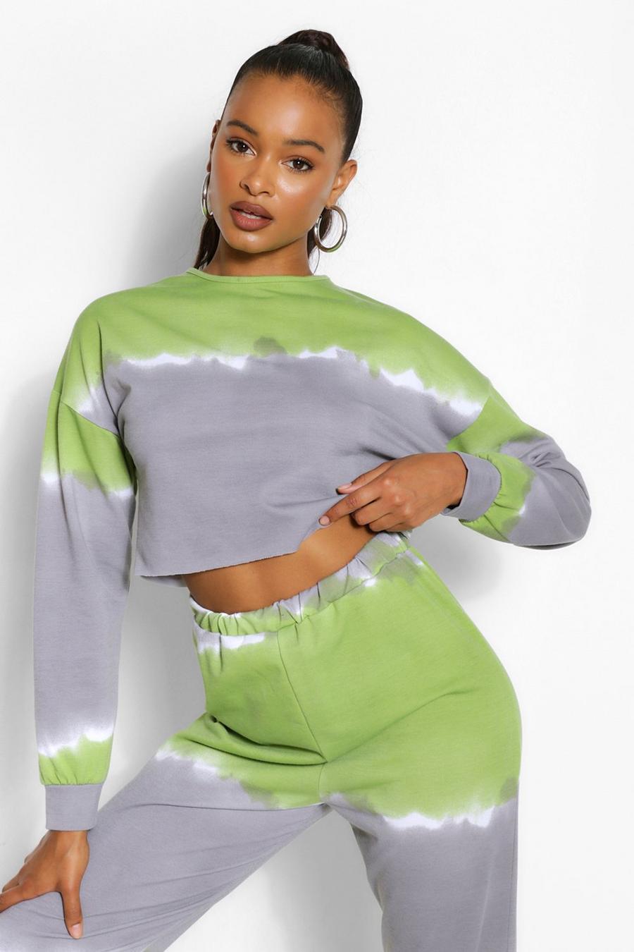 Lime Tall Tie Dye Cropped Sweat Top image number 1