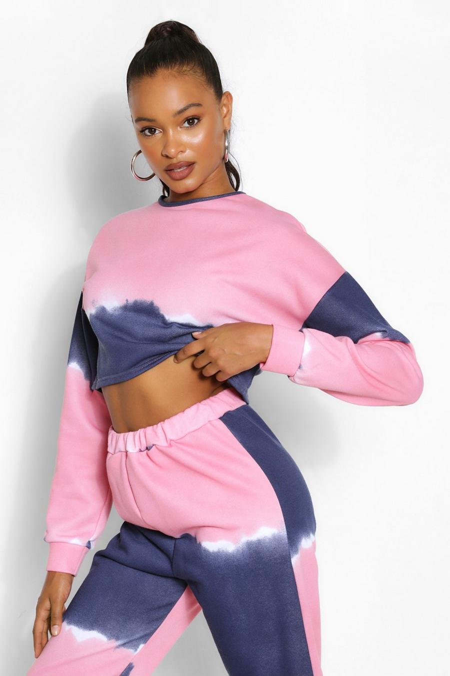 Pink Tall Tie Dye Cropped Sweat Top image number 1