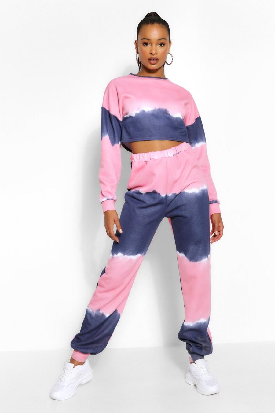 Pink Tall Tie Dye Track Pants image number 1