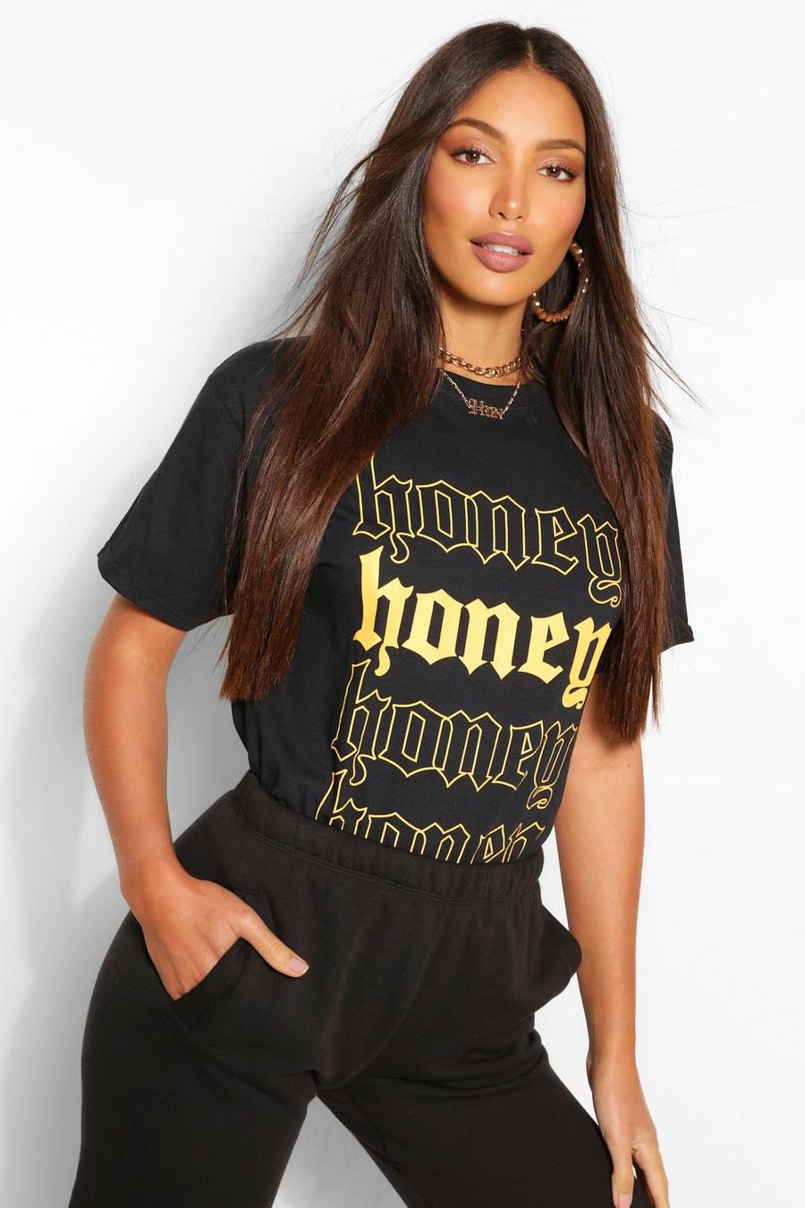 שחור טישרט עם כיתוב 'Honey' לנשים גבוהות image number 1