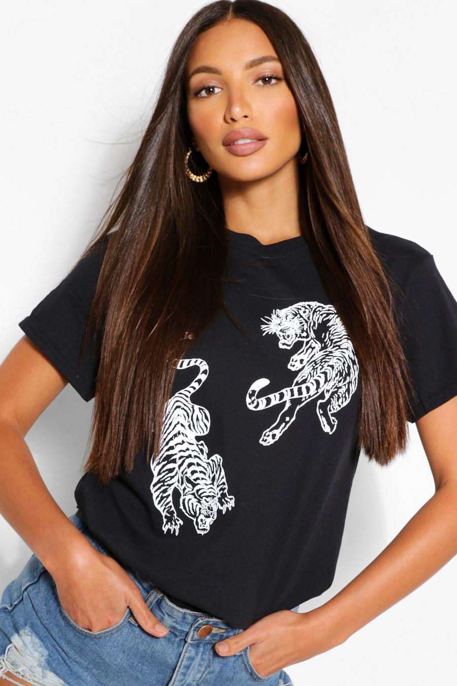 Black Tall Tiger Print T-Shirt image number 1