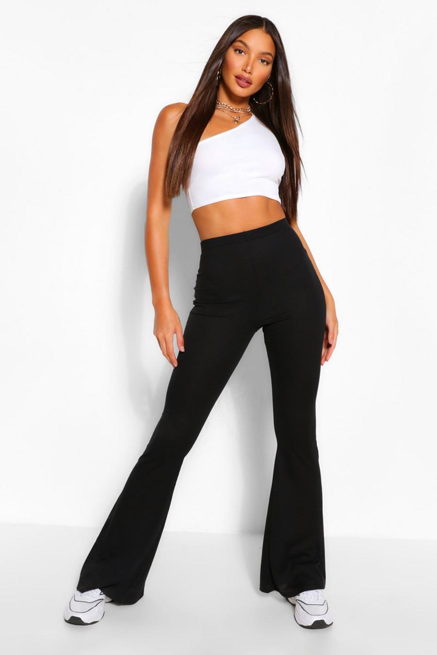 Basic Black Jersey Flared Trousers Trousers, 55% OFF