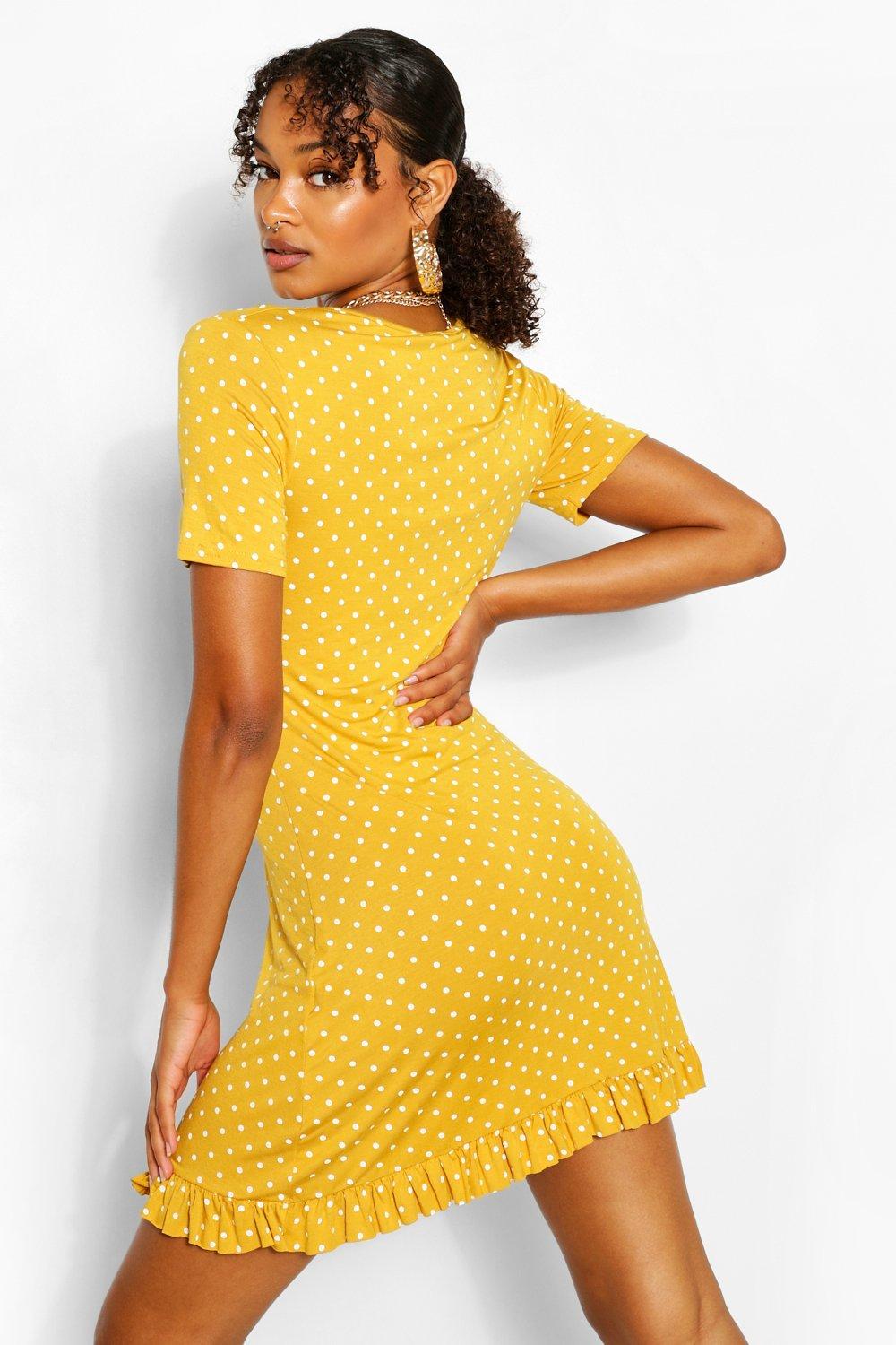 Boohoo yellow shop polka dot dress