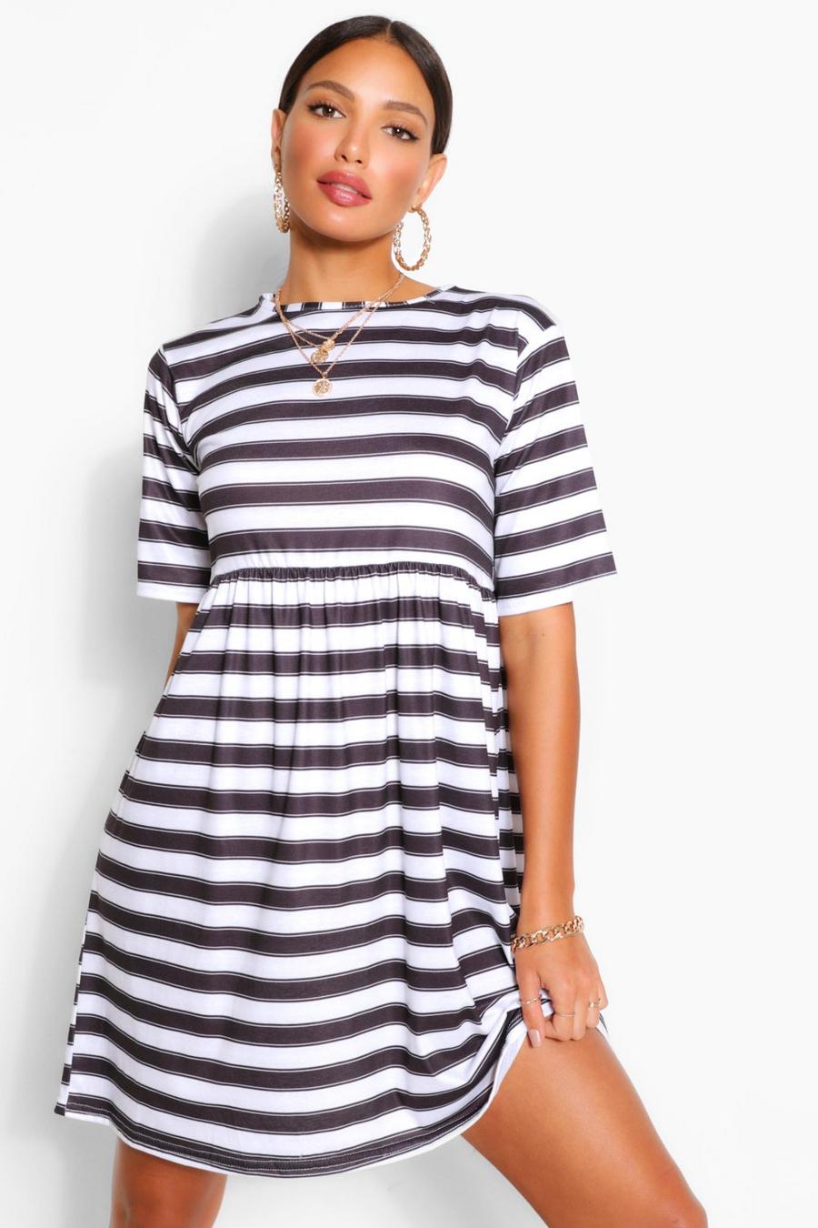 Black Tall Jersey Stripe Smock Dress image number 1
