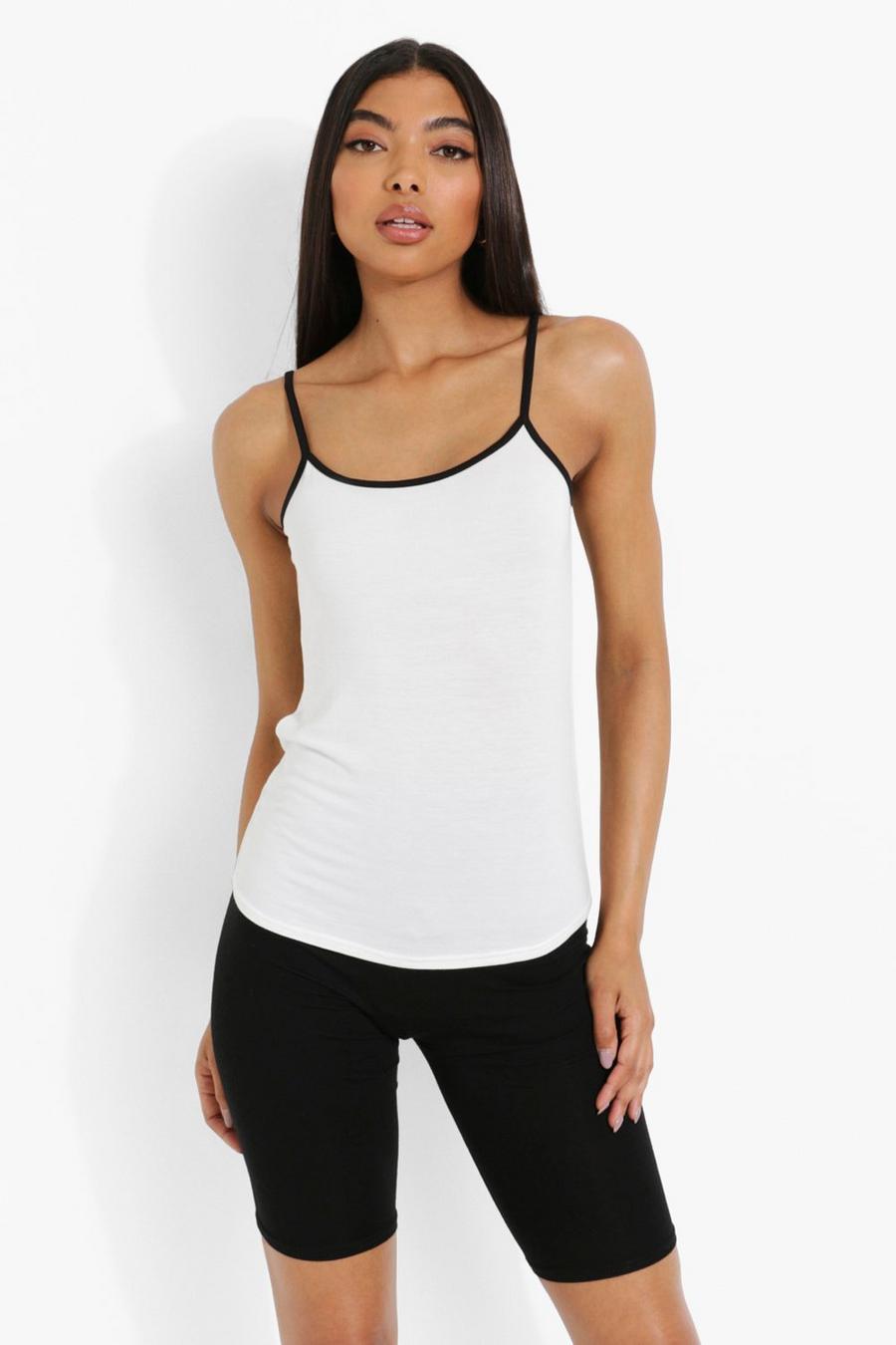 White Tall Contrast Trim Tank Top Top image number 1