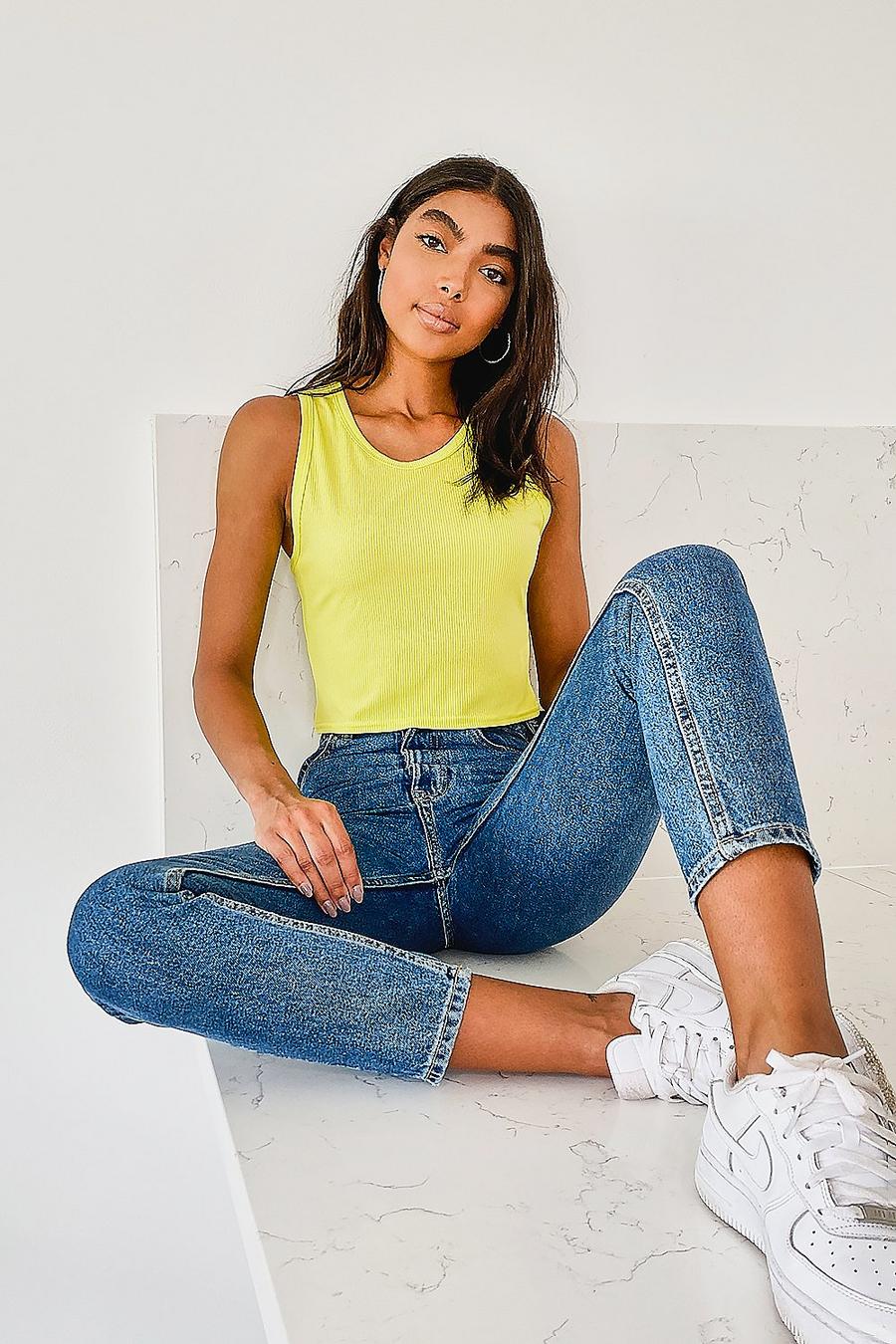 Lime Tall Rib 90's Racer Crop Top image number 1
