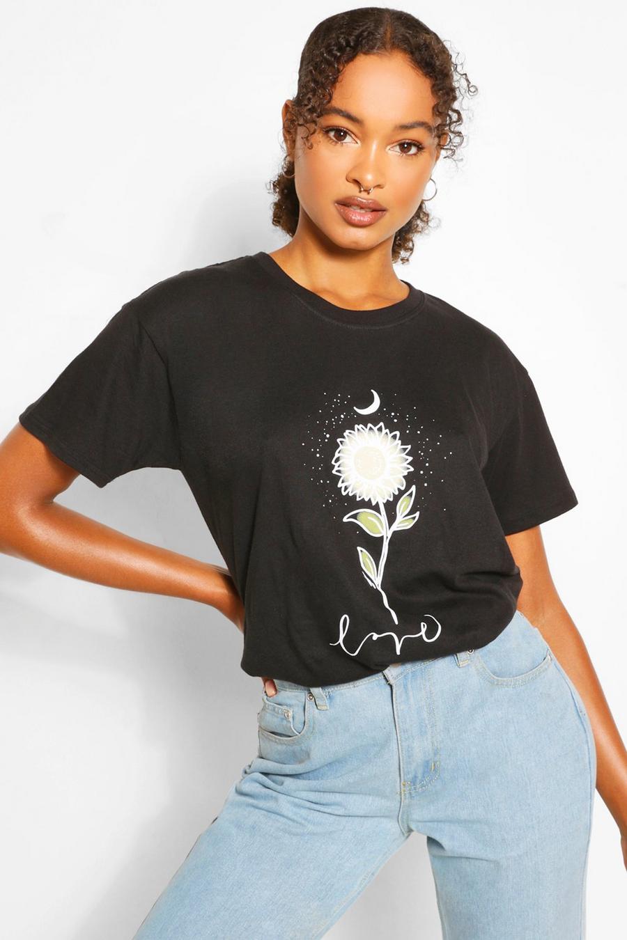 T-shirt con grafica di girasoli “Love” Tall  image number 1