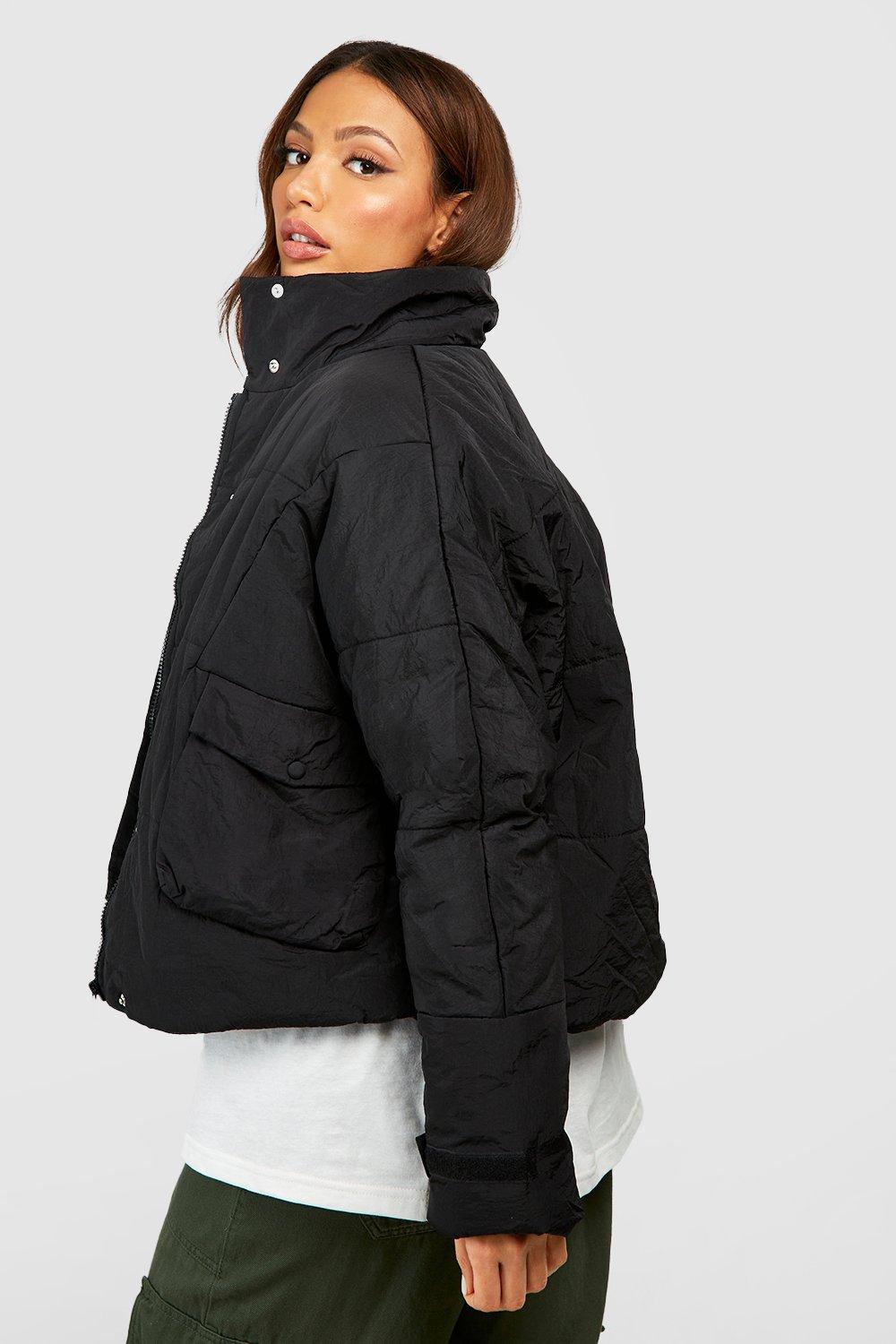 Black Padded Oversized Zip Up Puffer