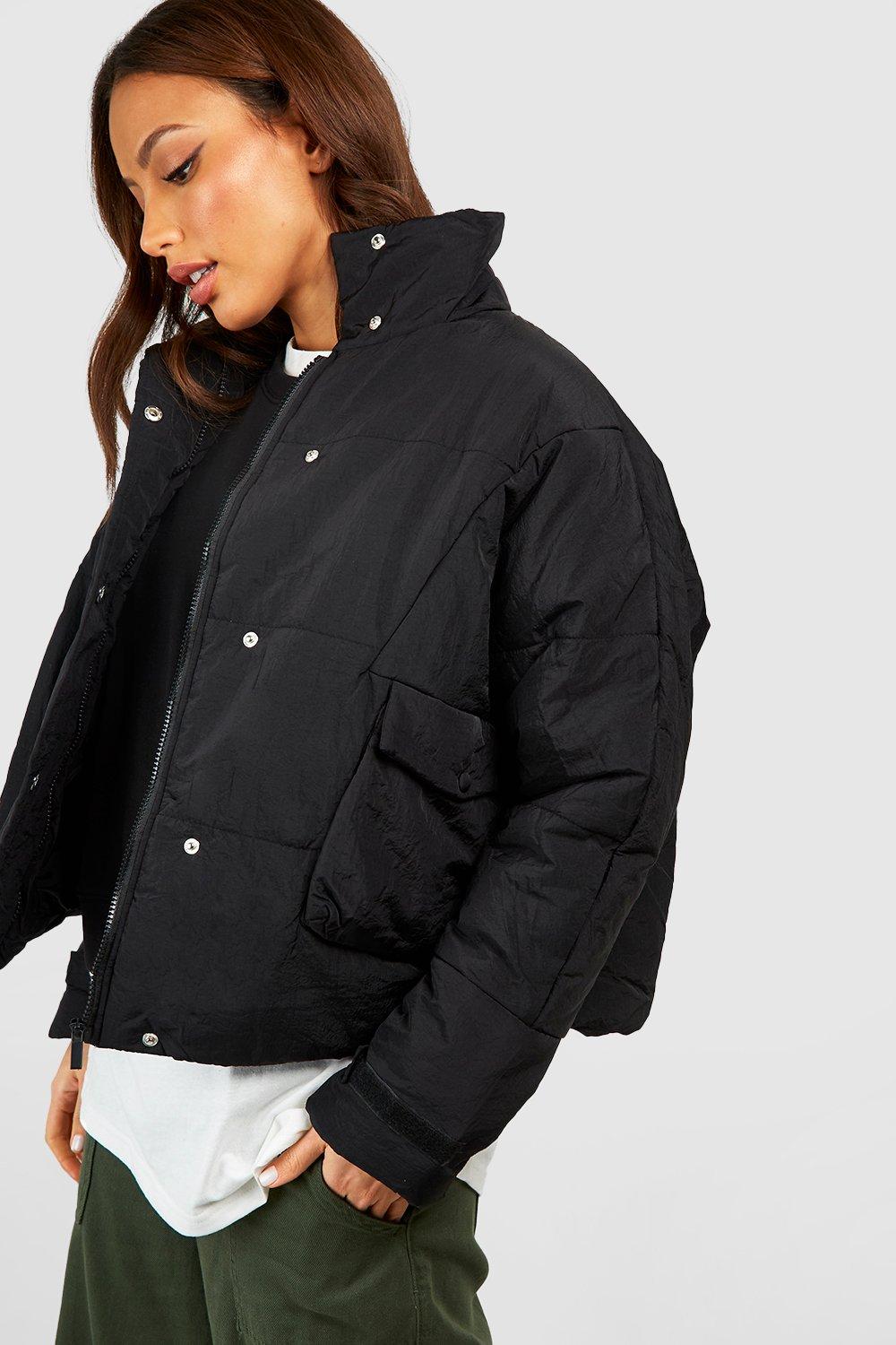 Black Padded Oversized Zip Up Puffer