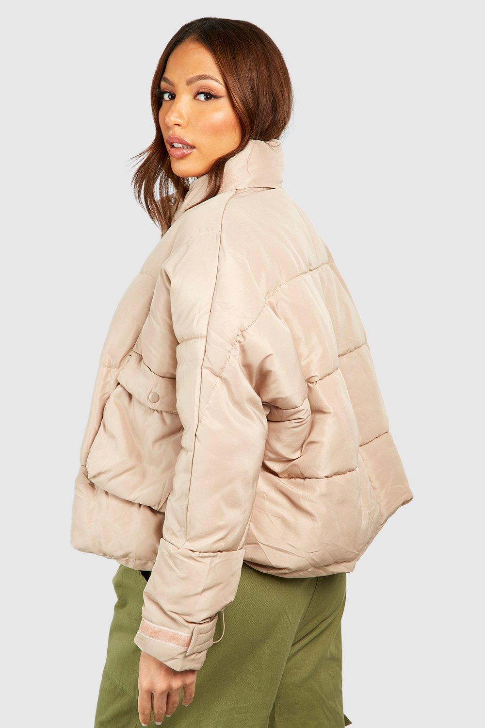 Oversized Cropped Puffer Jacket / Tan – Style Cheat