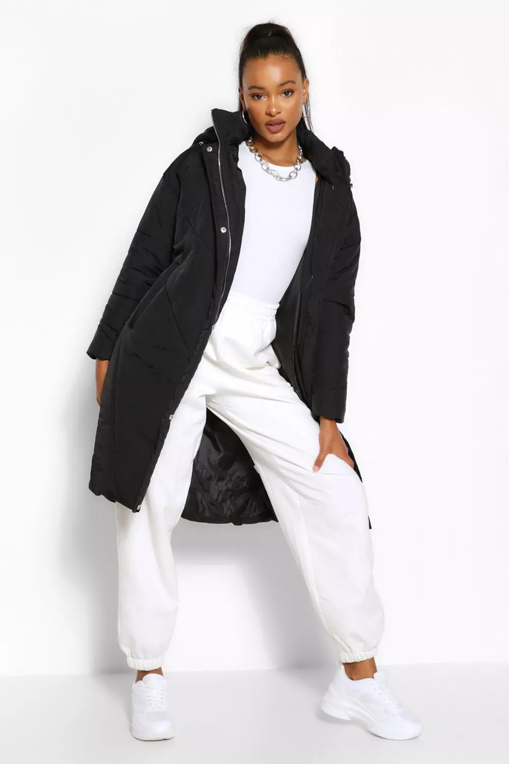 Boohoo longline padded clearance coat