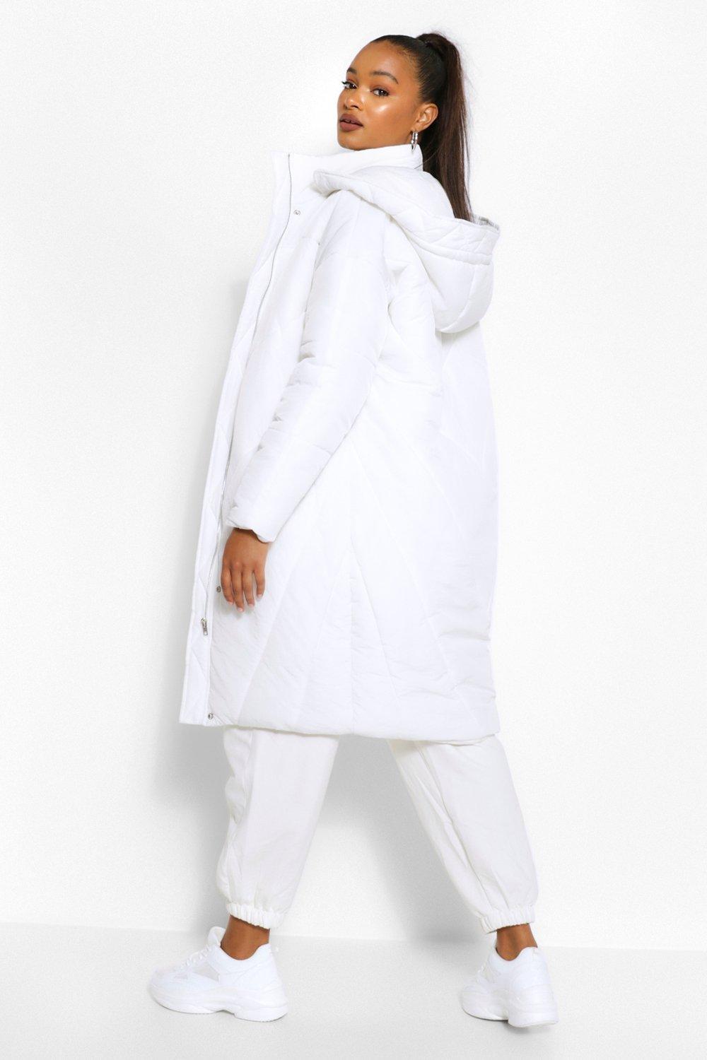 cream longline puffer coat