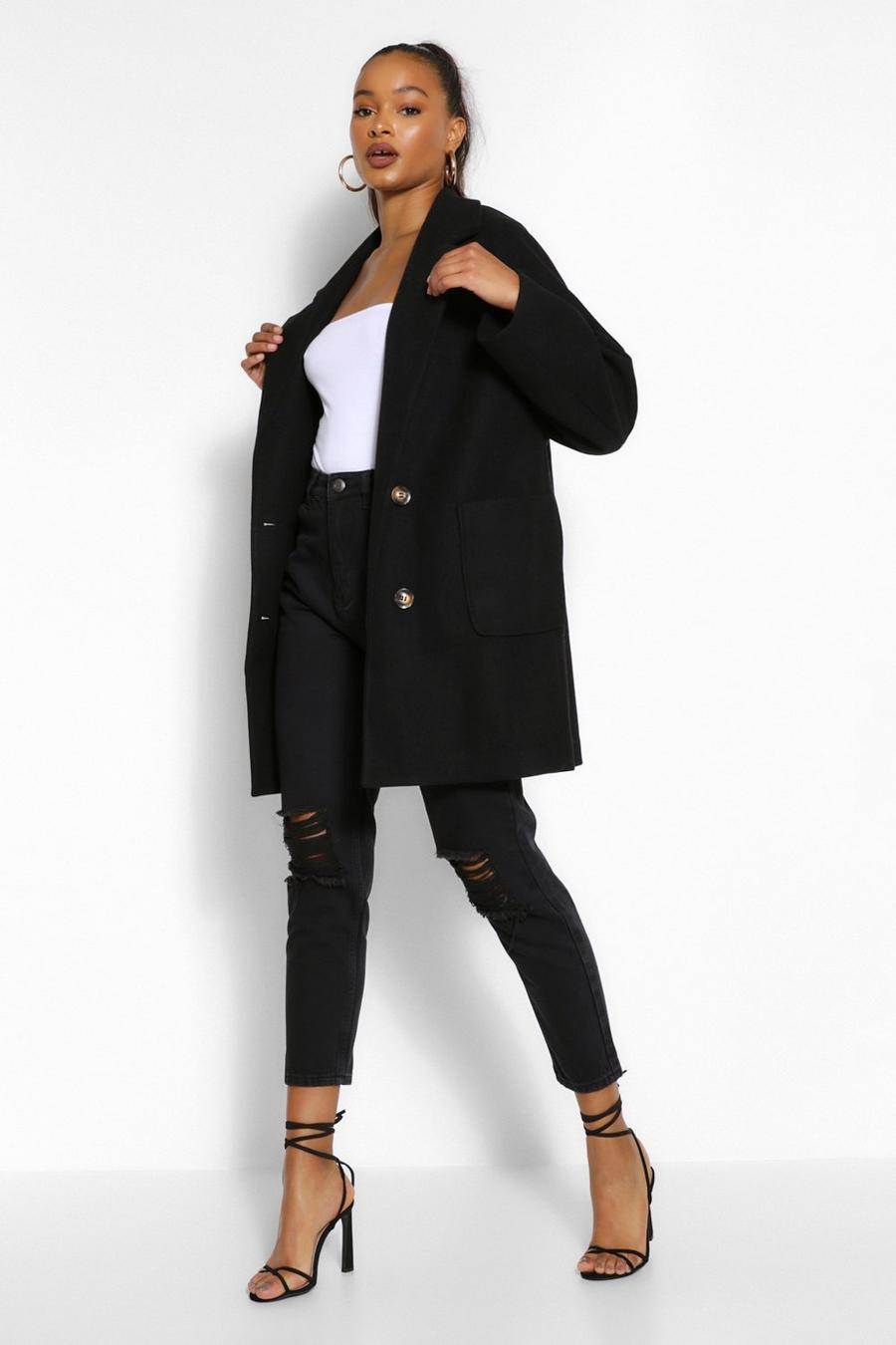 Black Tall Wool Oversized Pocket Coat image number 1