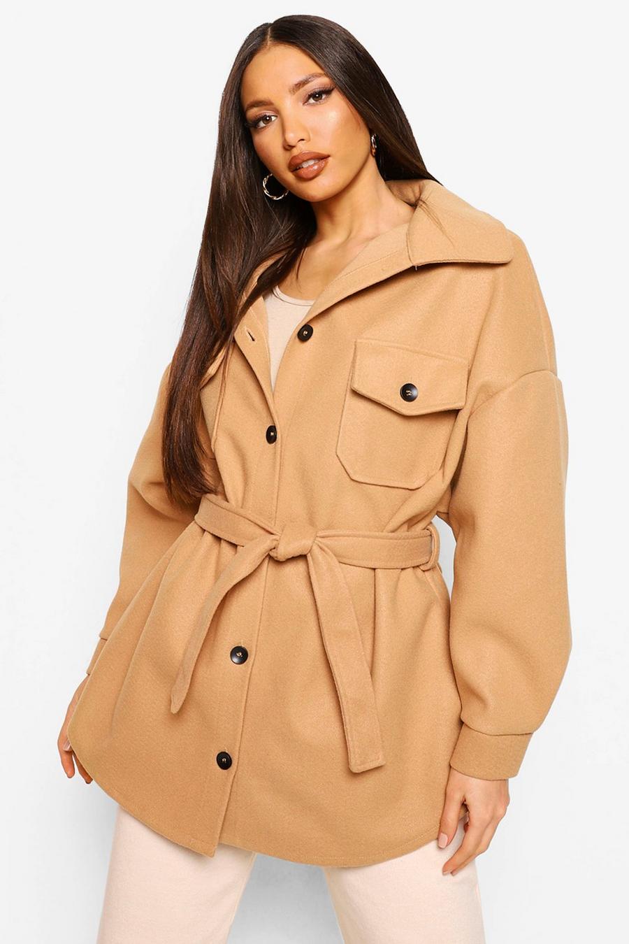 Camel Tall Wool Belted Shacket Coat image number 1