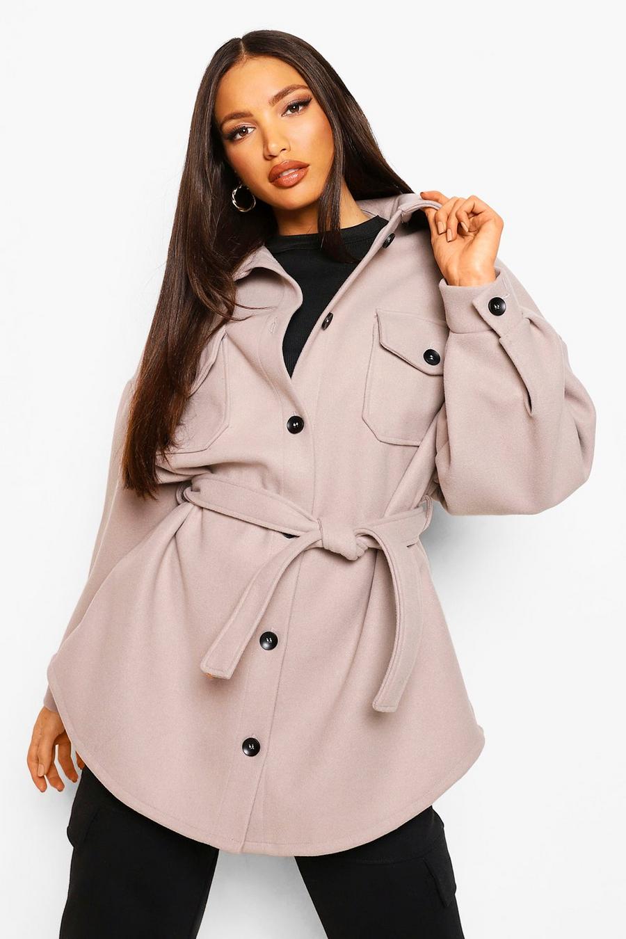 Grey Tall Wool Belted Shacket Coat image number 1