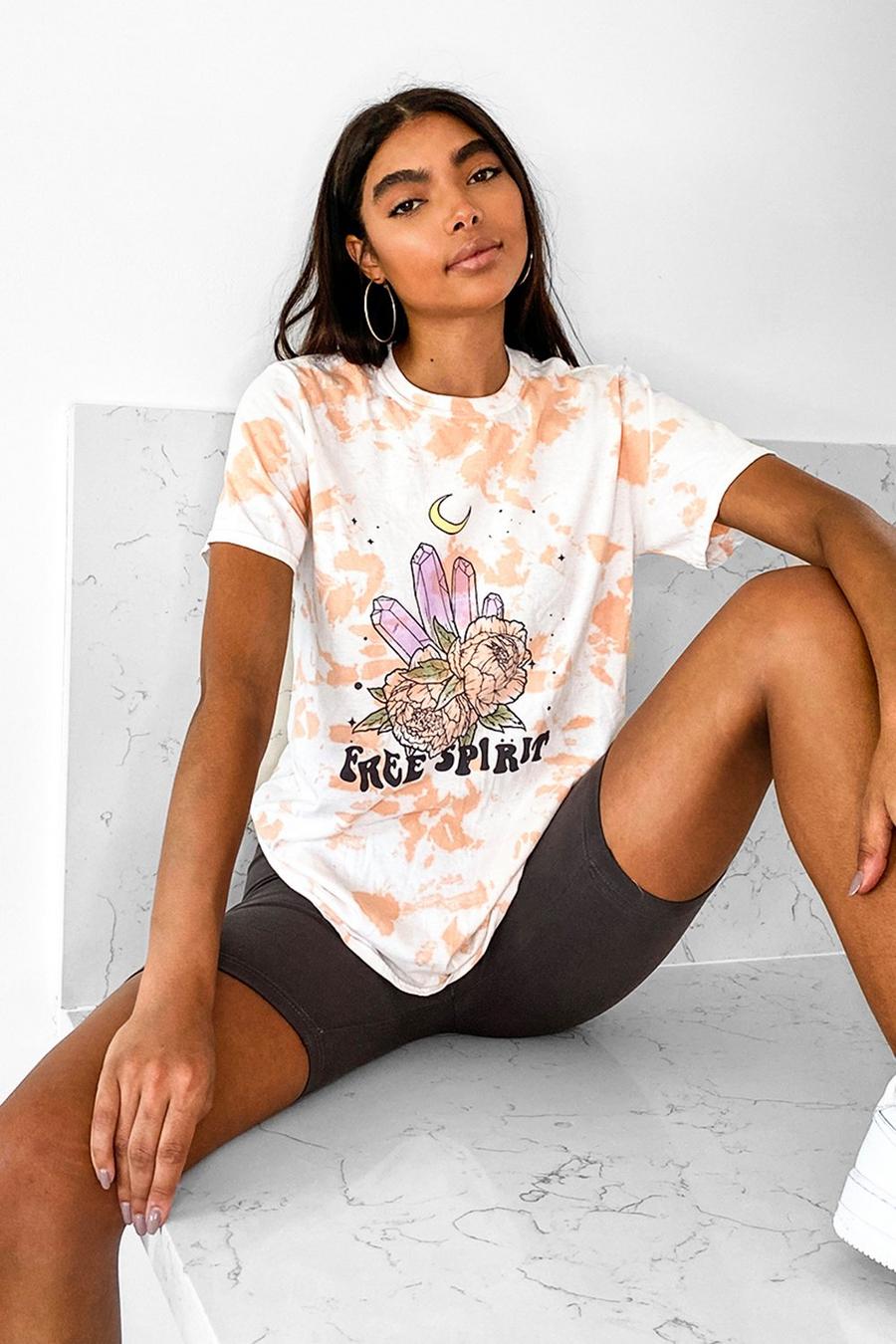 Geelbruin Tall Oversized Acid Wash Gebleekt T-Shirt Met Steentjes image number 1
