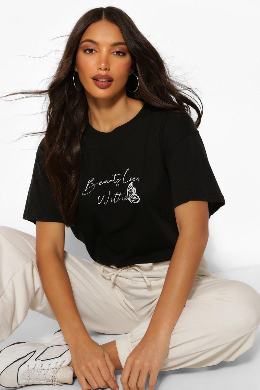 Tall - Oversize t-shirt med slogan och fjäril image number 1