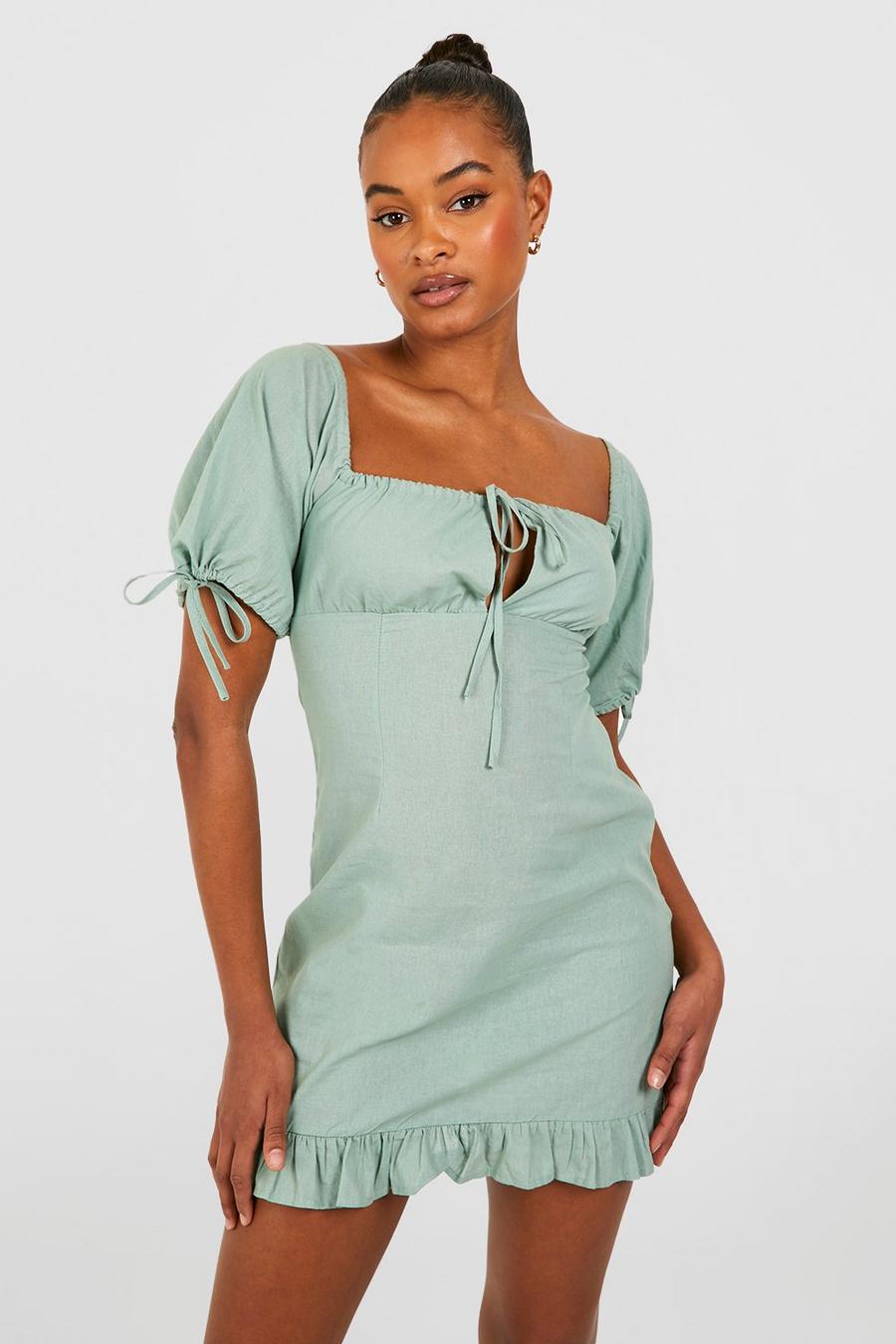 Sage Tall - Kort off shoulder-klänning med puffärm image number 1