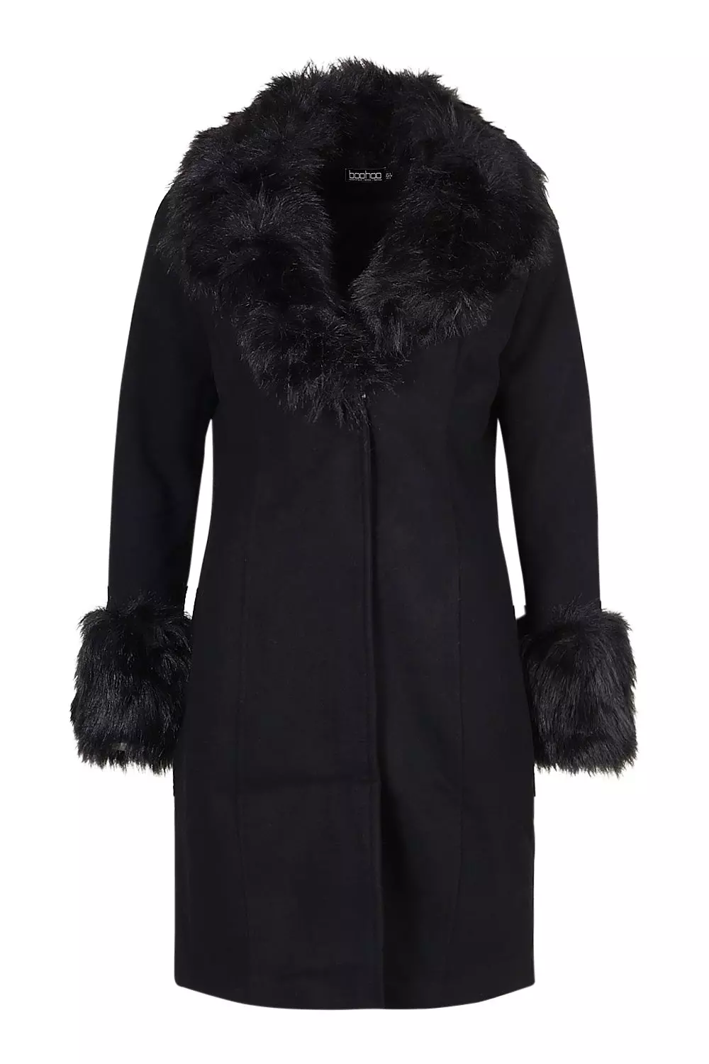 Black coat fur collar and cuffs sale