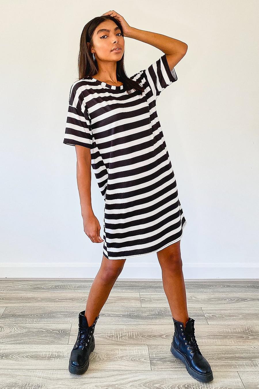 Black Tall Stripe Oversized T-Shirt Dress image number 1