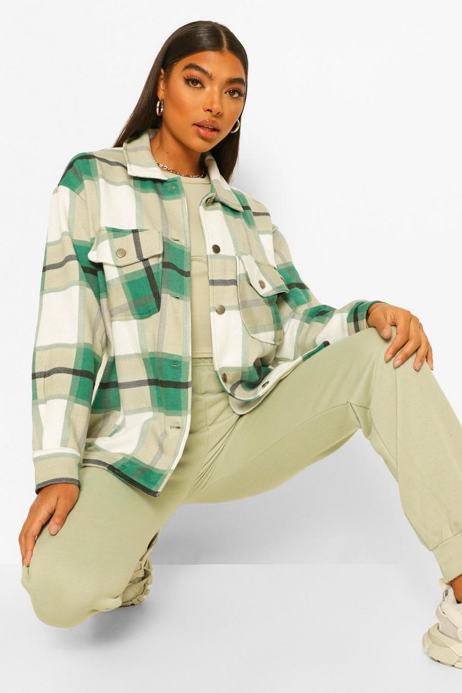 ירוק חולצת ז'קט עם הדפס משבצות לנשים גבוהות image number 1