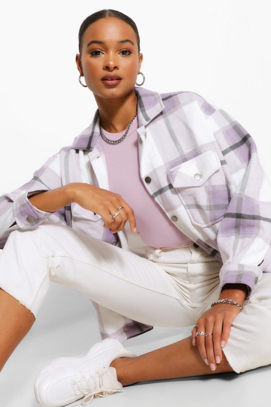 Purple Tall Check Shacket image number 1