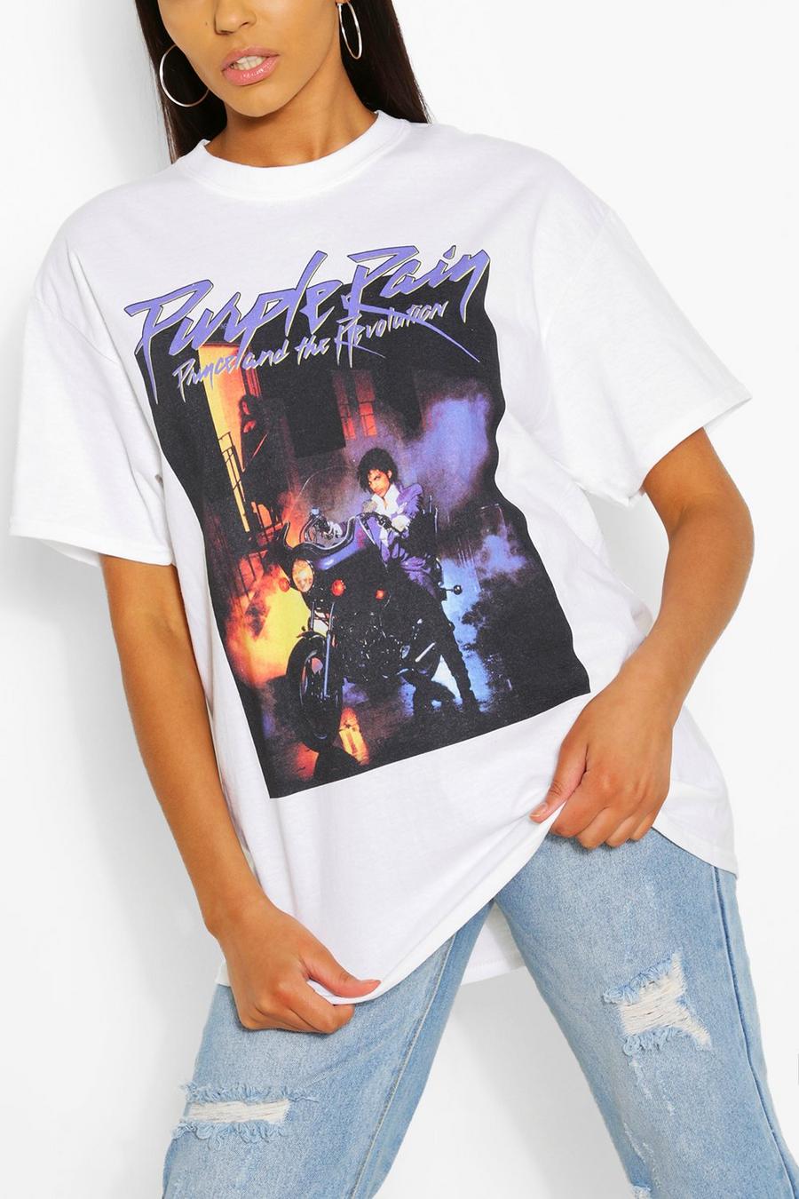 Tall Oversize T-Shirt mit lizenziertem Purple Rain Print, Weiß image number 1