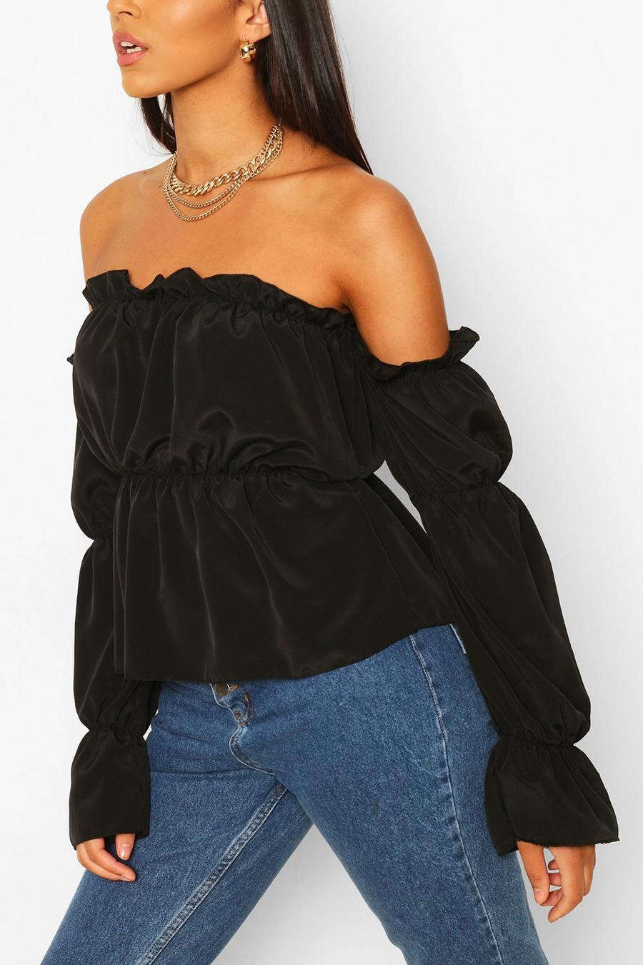 Black Tall Off The Shoulder Puff Sleeve Top image number 1