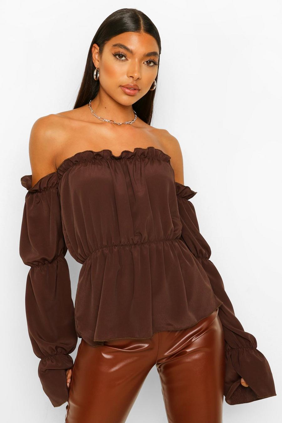 Chocolate Tall Off The Shoulder Puff Sleeve Top image number 1