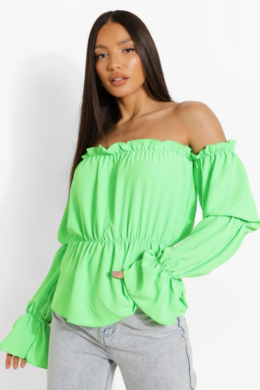 Neon-lime Tall Off The Shoulder Puff Sleeve Top image number 1