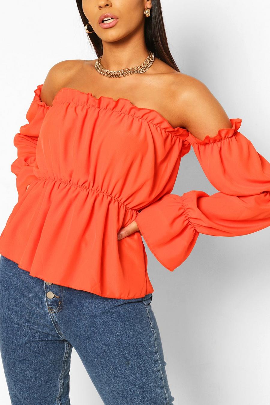 Orange Tall Off The Shoulder Puff Sleeve Top image number 1