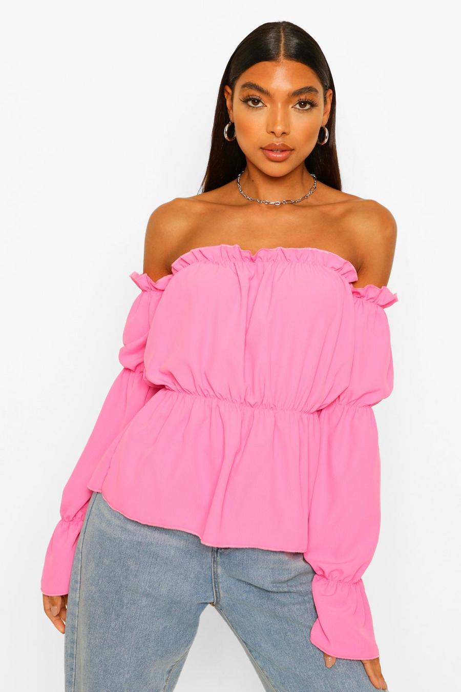 Pink Tall Off The Shoulder Puff Sleeve Top image number 1