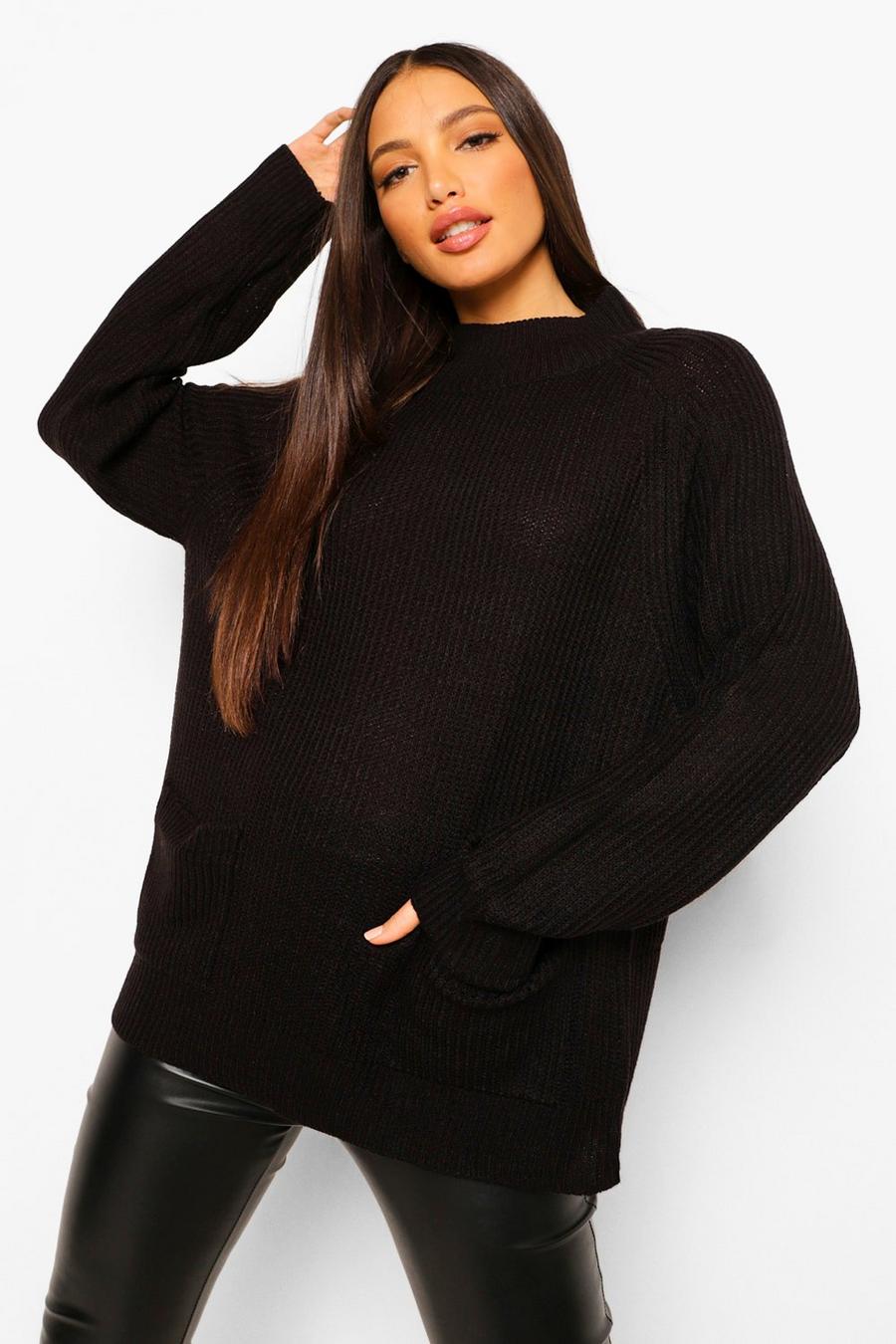 שחור סוודר עם כיסים לנשים גבוהות image number 1