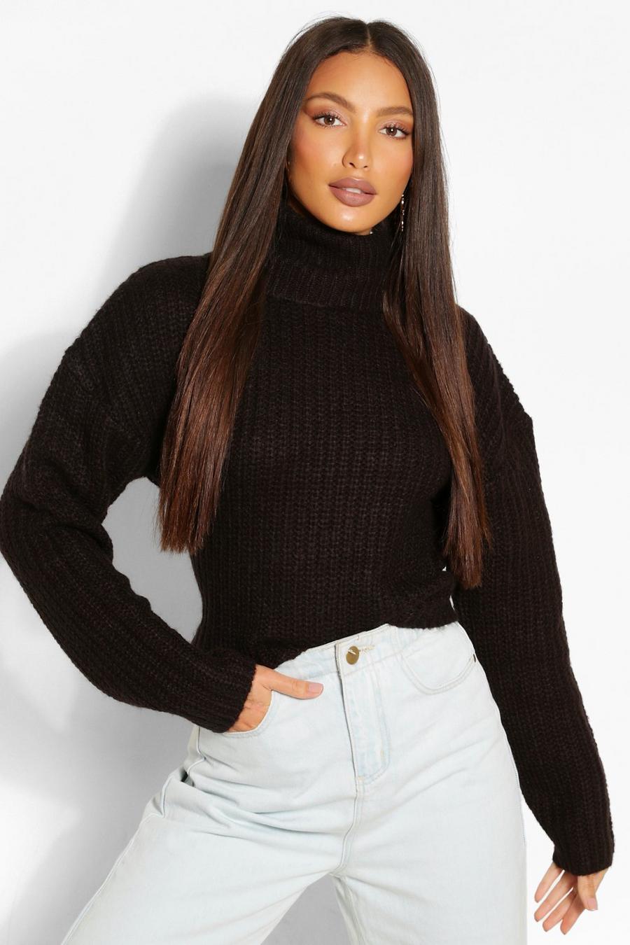 Black Tall Roll Neck Cropped Jumper image number 1