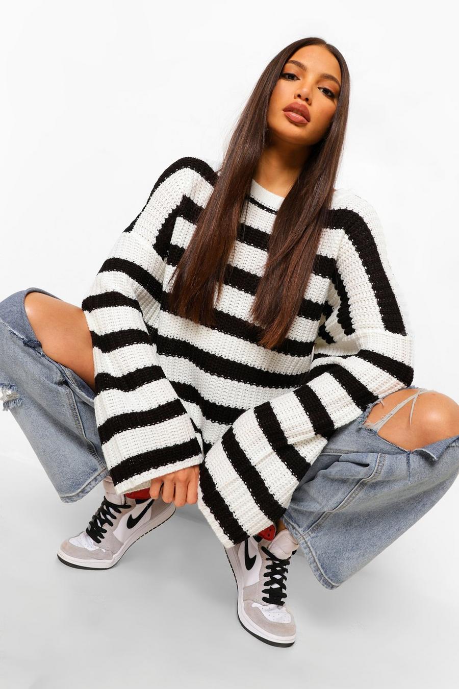 Black Tall Extreme Oversized Striped Jumper image number 1