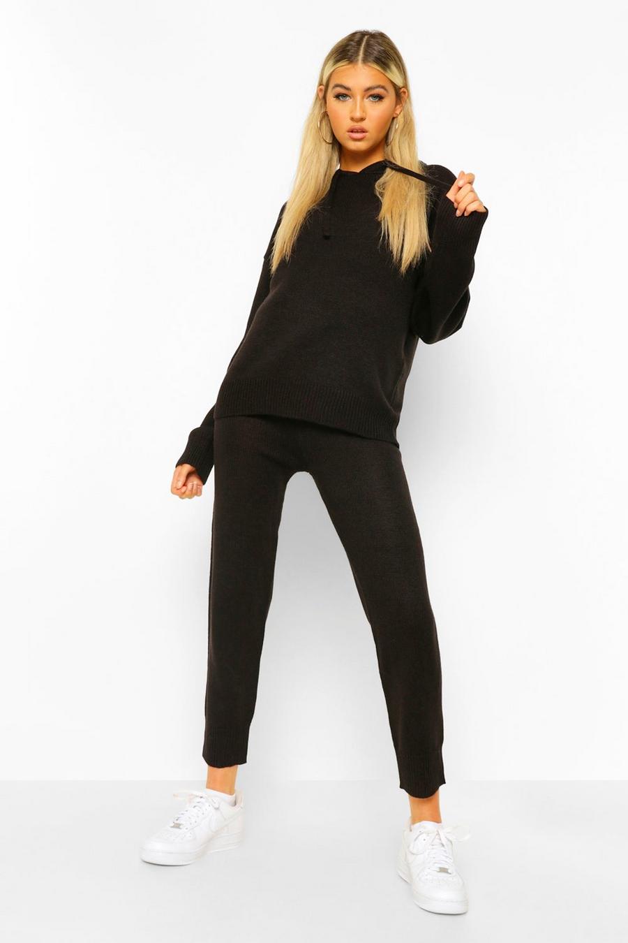 Black Tall Hooded Sweater& Jogger Lounge Set image number 1