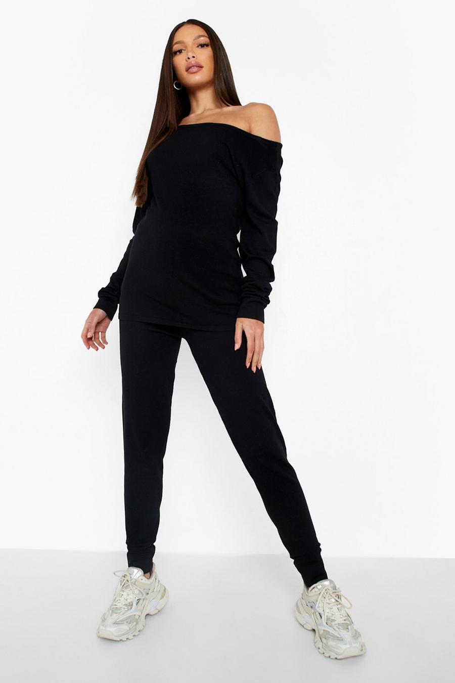 Black Tall Slash Neck Light Knitted Co-Ord image number 1