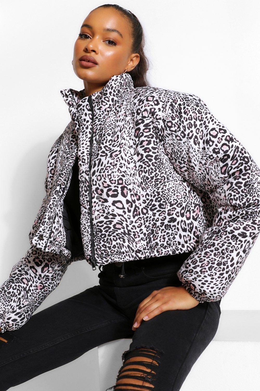 leopard print cropped puffer jacket